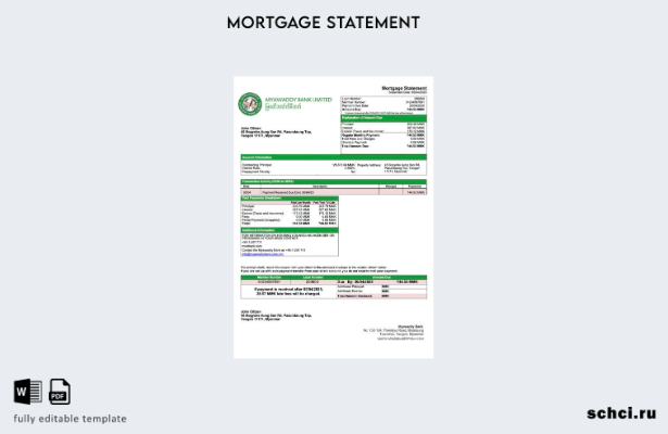 цифровая загрузка Мьянма Myawaddy Bank выписка по ипотеке Word и шаблон PDF